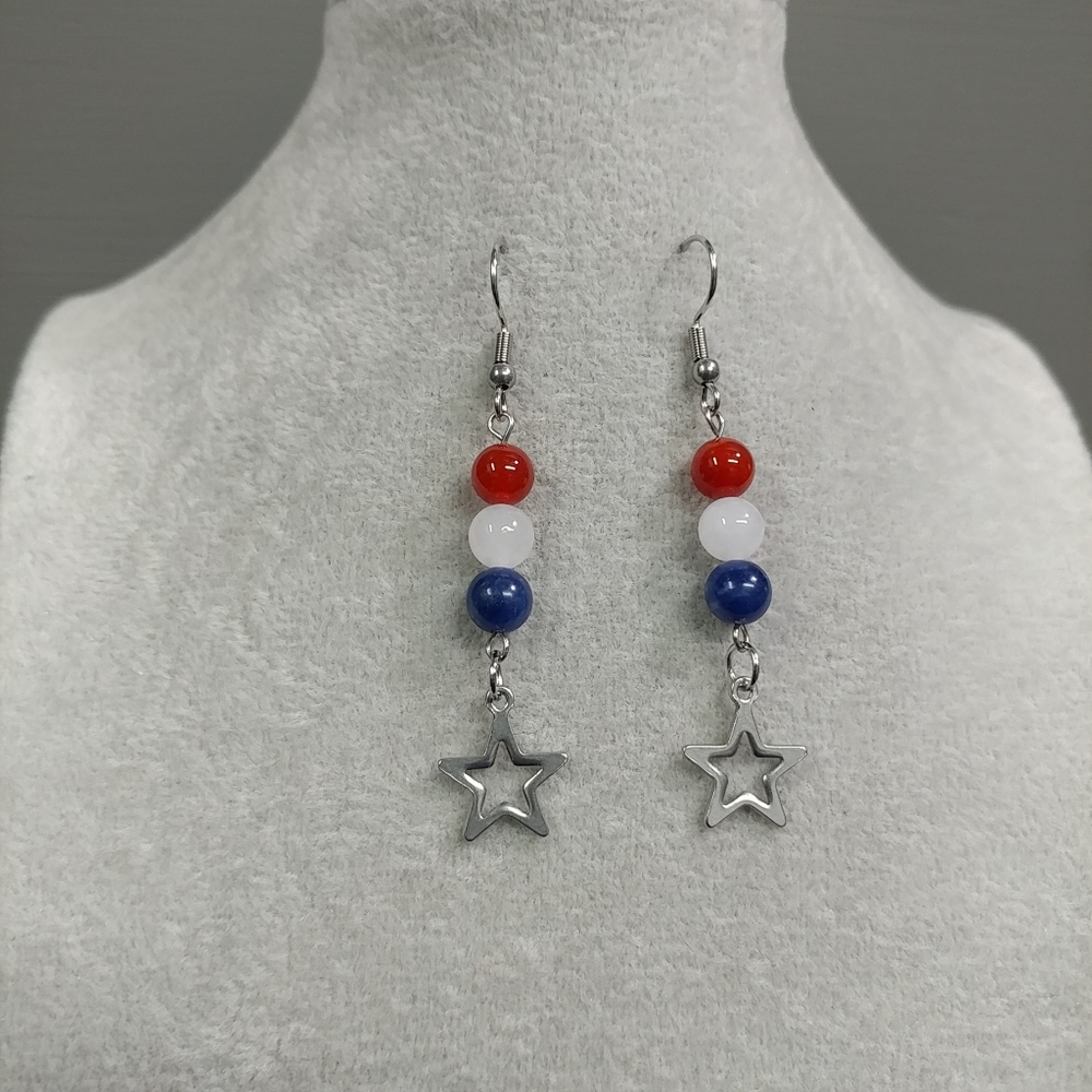 Natural Gemstone Star Earrings Surgical Stainless-Steel Carnelian Jade Sodalite - Picture 6 of 12